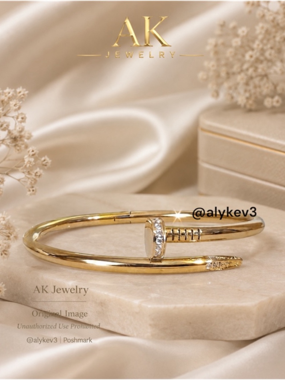 💎LUXURY High End Style Gold Nail Bracelet Stackable Bangle GP